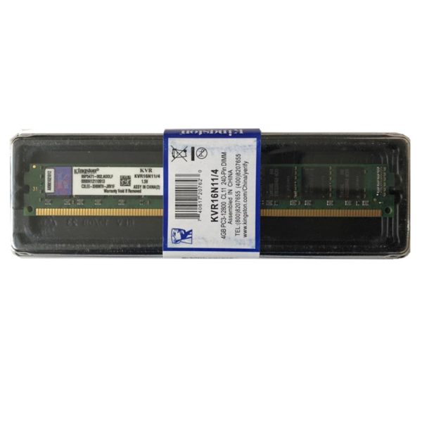 رم دسکتاپ DDR3 تک کاناله 1600 مگاهرتز کینگستون مدل KVR16N11/4 ظرفیت 4 گیگابایت